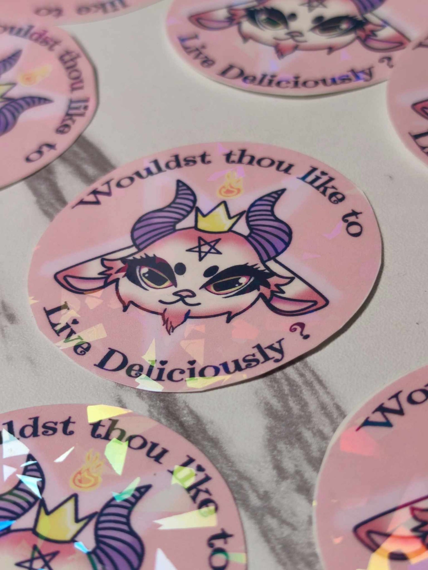 "Would you like to live deliciously?" sticker