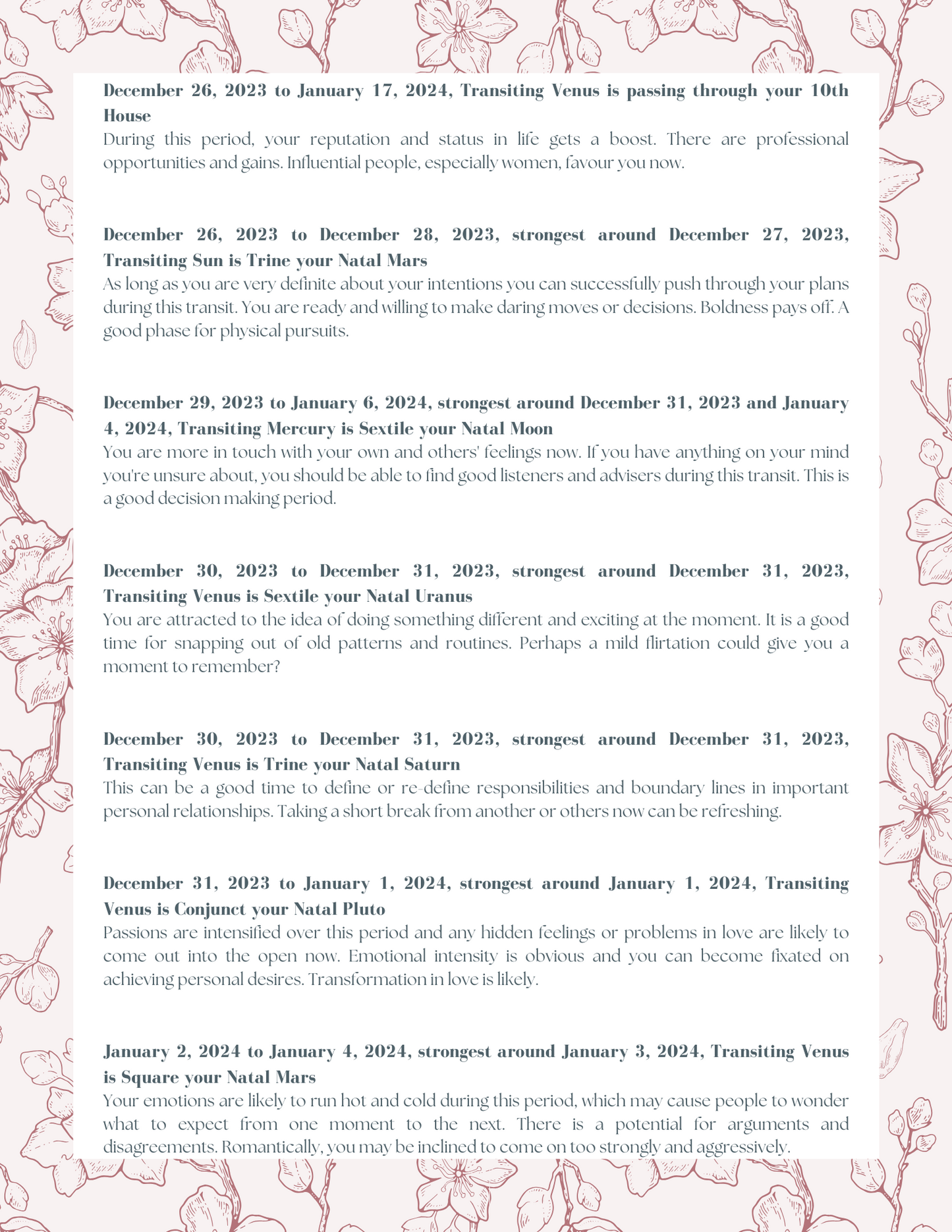 Story of You - Horoscope & Forecast Transit Report
